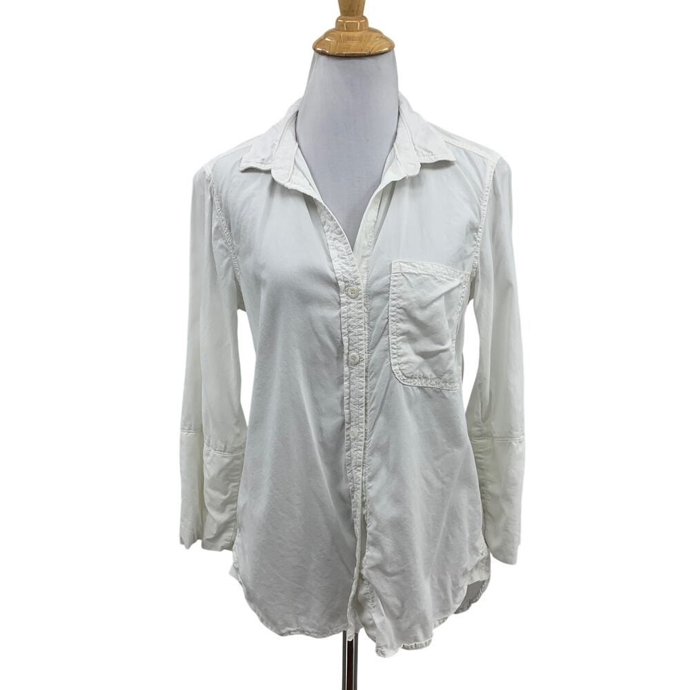 Bella Dahl Shirt Womens S Small White Curved High Low Shirttail Hem Button Up